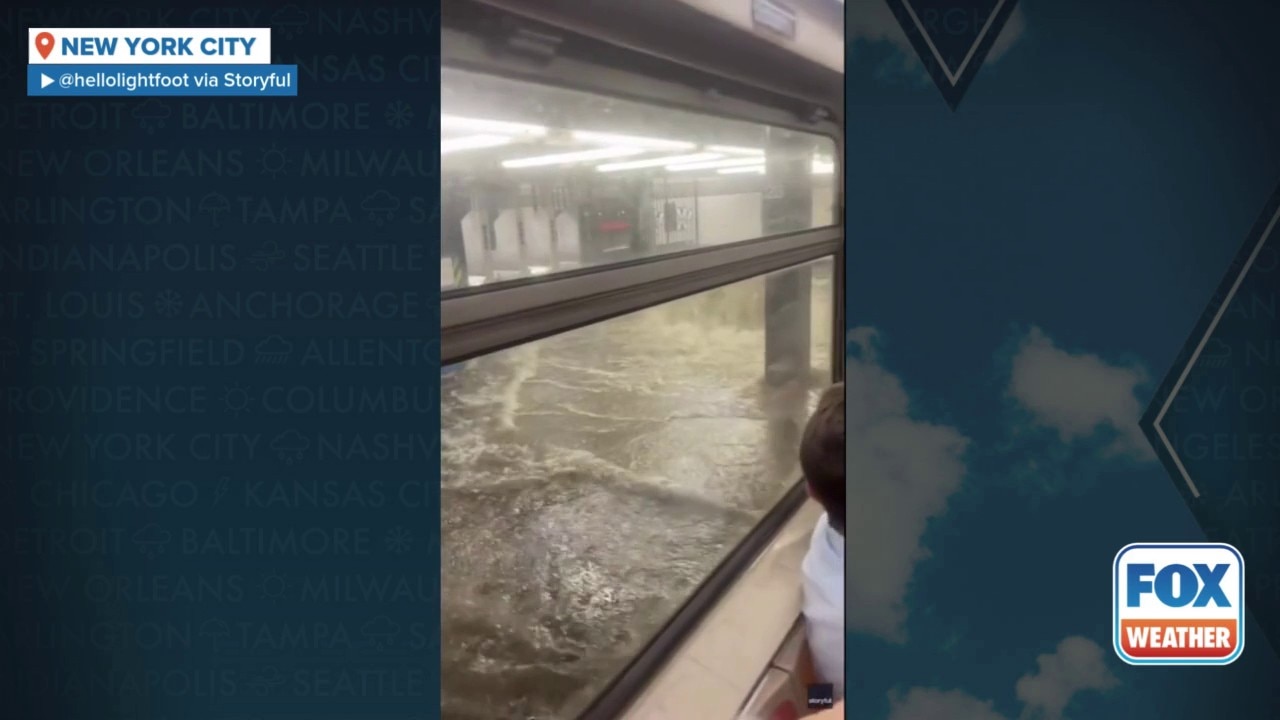 New York City subway station floods after deluge of rain